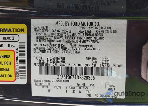 2013 Ford Fusion S z USA, uszkodzony, nr VIN 3FA6P0G71DR328306